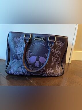 Loungefly Purple Skull Floral Satchel - Dark Purple